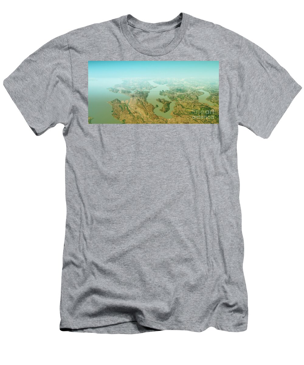 Lake Washington T-Shirt featuring the digital art Lake Washington 3D Render Topographic Map Horizon by Frank Ramspott