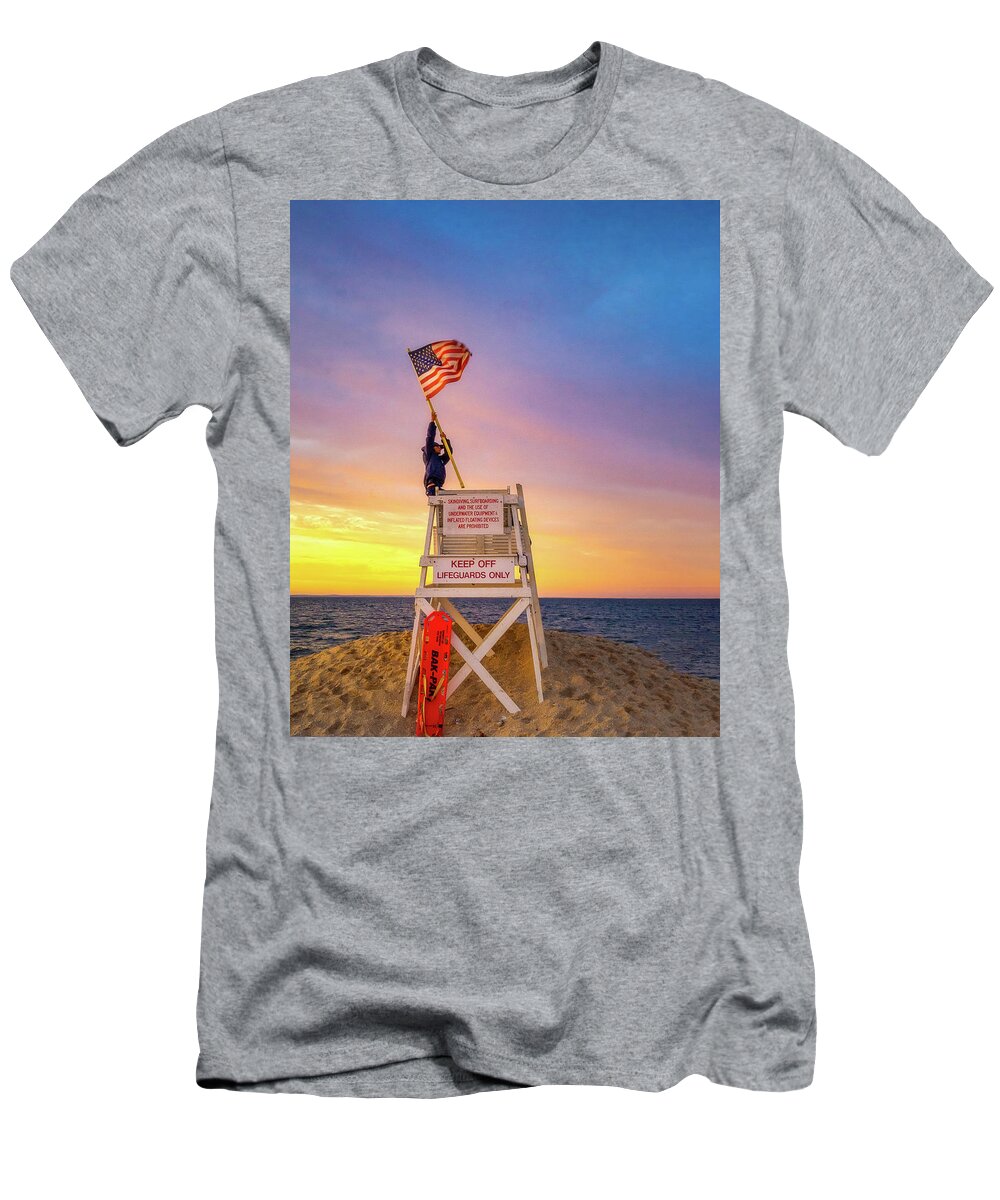  Sunset T-Shirt featuring the photograph Lifeguard by John Randazzo