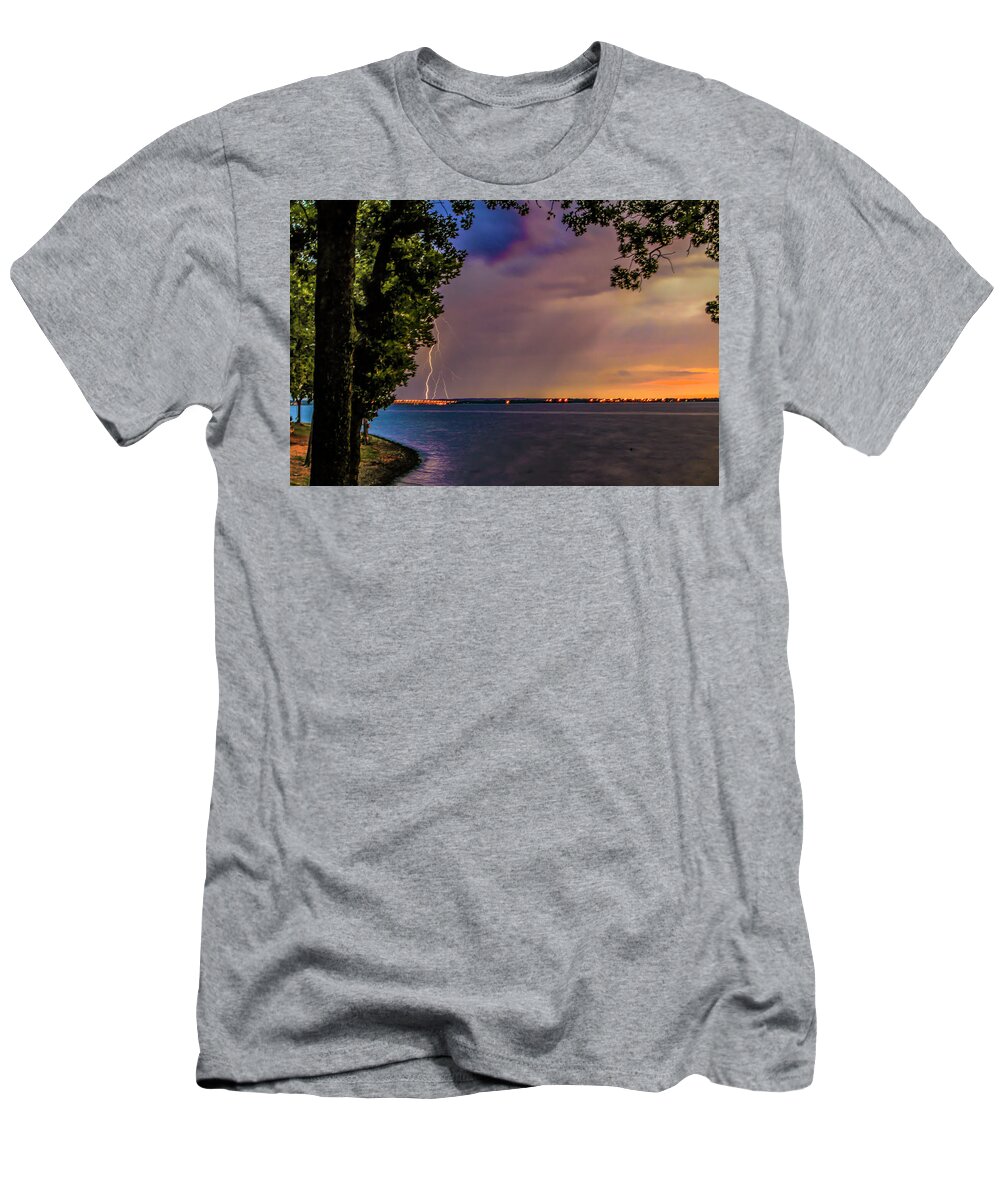 Grand Lake T-Shirt featuring the photograph Lightening Over the Lake by David Wagenblatt