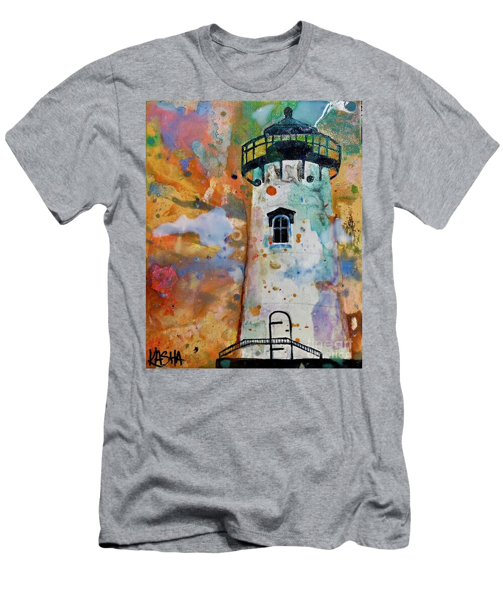 Lighthouse T-Shirt featuring the painting Lite_Haus by Kasha Ritter