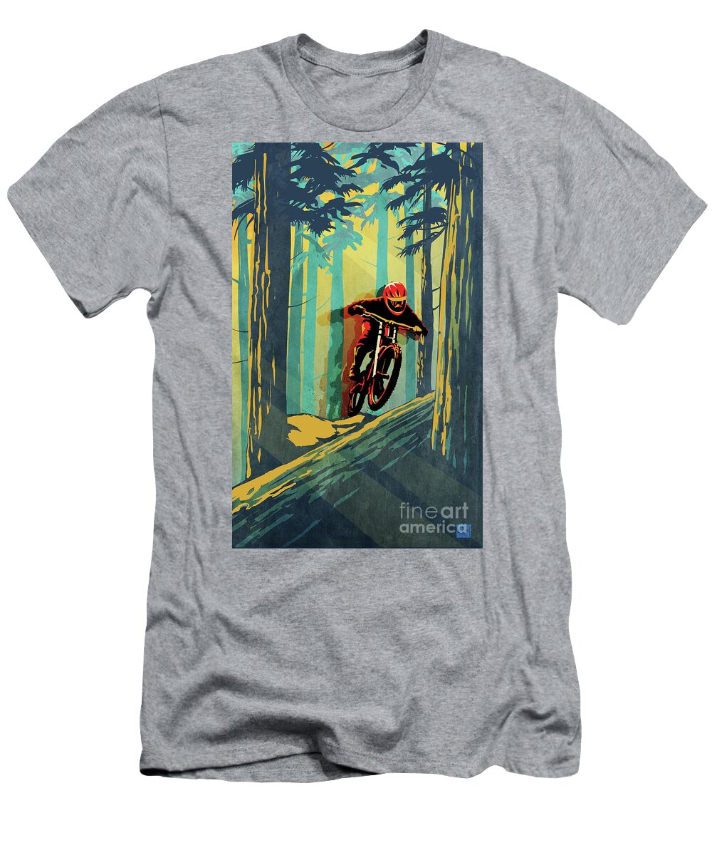 Mountain Bike T-Shirt featuring the painting Log Jumper by Sassan Filsoof