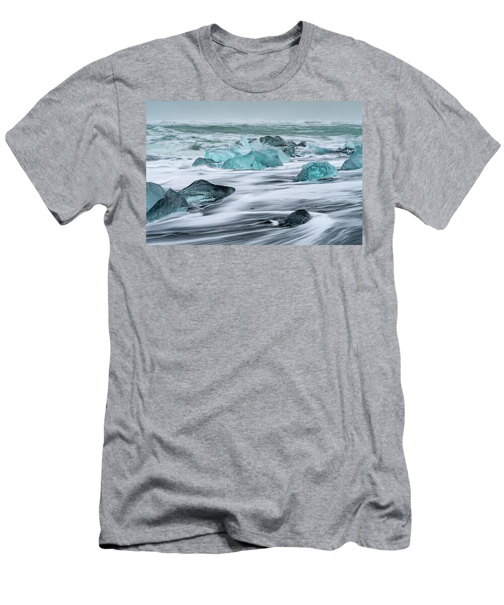 Iceland T-Shirt featuring the photograph Long exposure at the Jokulsarlon ice beach by Mark Hunter