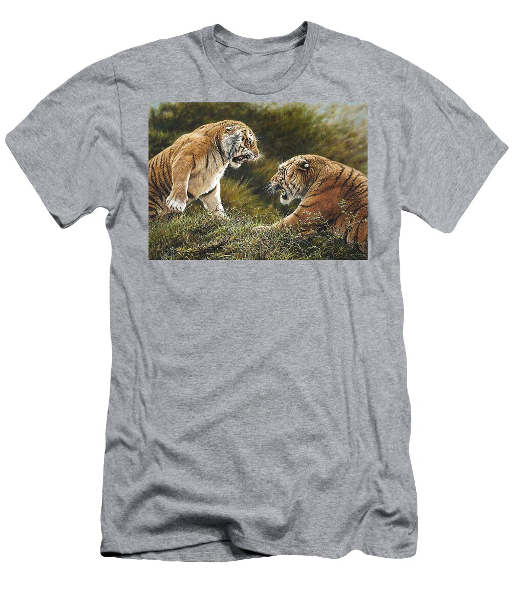 Wildlife Paintings T-Shirt featuring the painting Lovers Tiff by Alan M Hunt