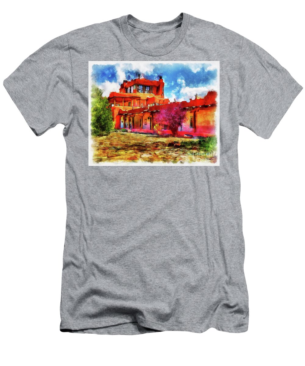 Santa T-Shirt featuring the painting Mabel's courtyard in aquarelle by Charles Muhle
