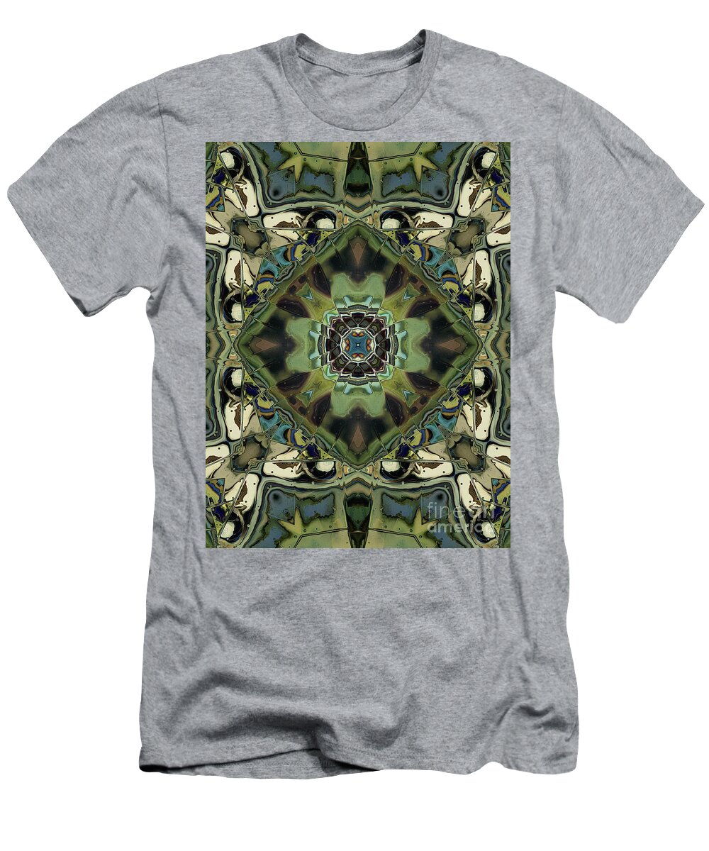 Moss T-Shirt featuring the digital art Marbled Moss Mandala by Phil Perkins