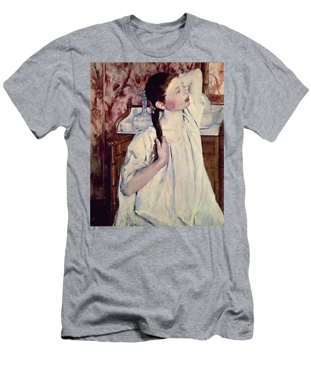 Mary Cassatt T-Shirt featuring the painting Mary Cassatt Girl Arranging Her Hair. Date/Period 1886. Painting. Oil on canvas. by Mary Cassatt
