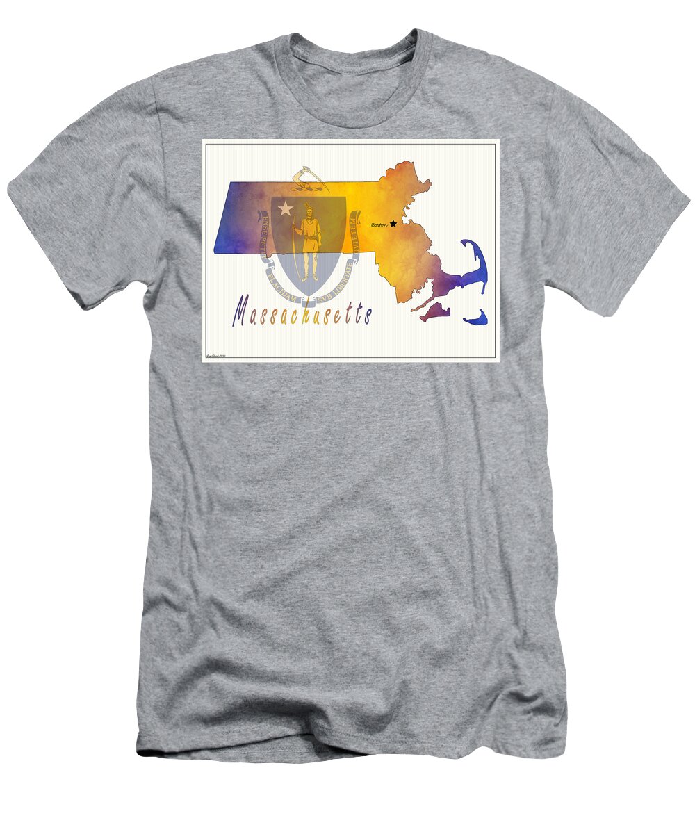 Art & Collectibles T-Shirt featuring the painting Massachusetts Watercolor Map Style 2 by Greg Edwards