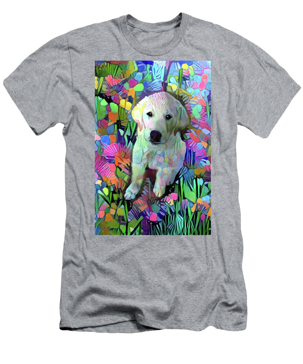 Great Pyrenees T-Shirt featuring the digital art Max in the Garden by Peggy Collins