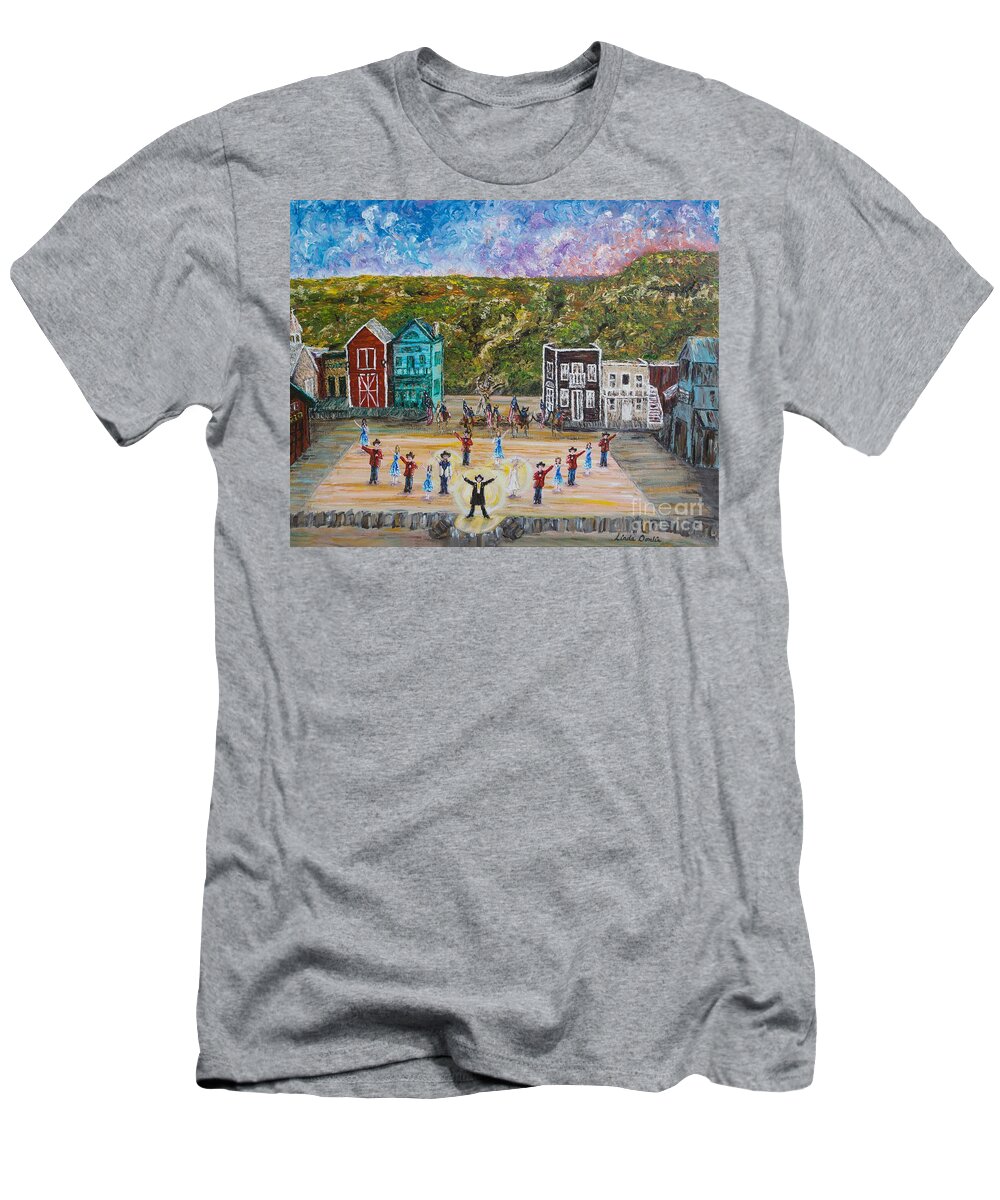 Medora T-Shirt featuring the painting Medora Finale SOLD by Linda Donlin