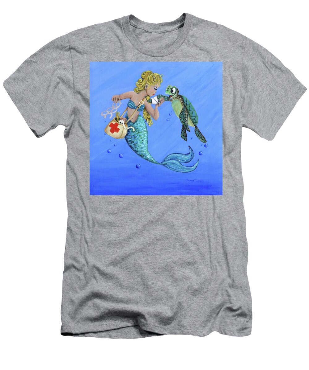 Coastal T-Shirt featuring the painting Mermaid Nurse by Donna Tucker