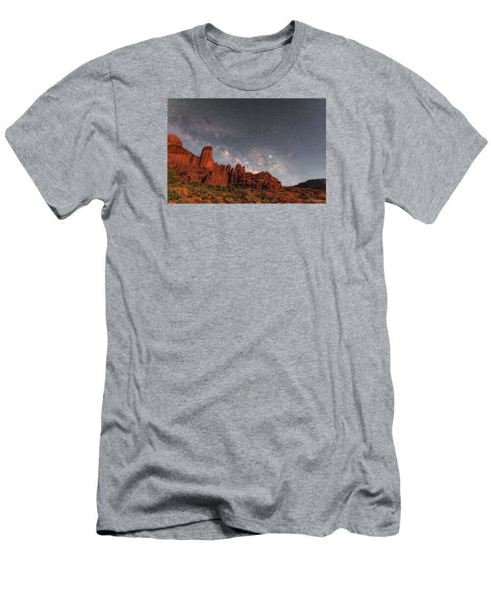 Utah T-Shirt featuring the photograph Milky Way over Fisher Towers by Dan Norris