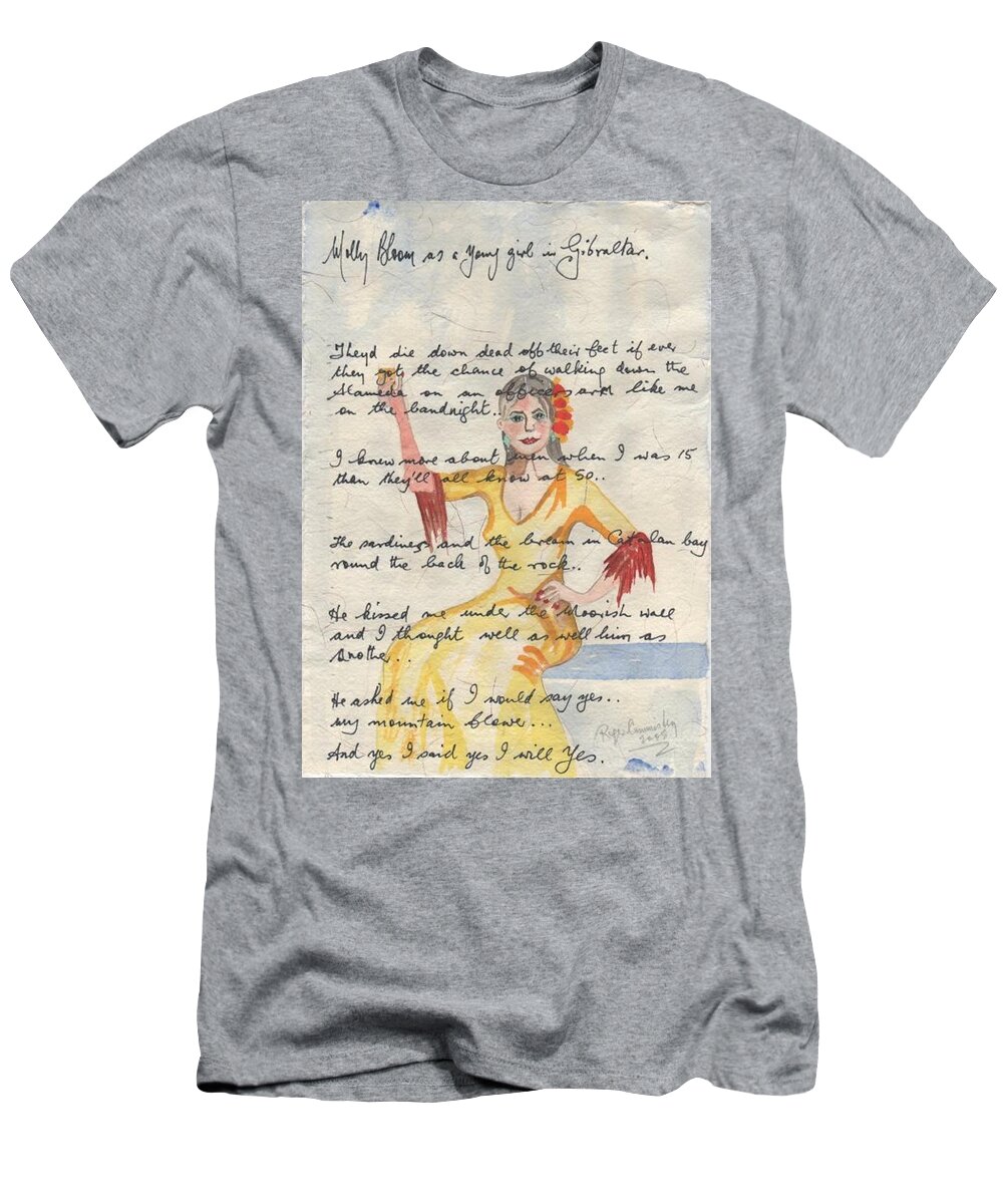 James Joyce T-Shirt featuring the painting Molly Bloom As A Young Girl In Gibraltar by Roger Cummiskey