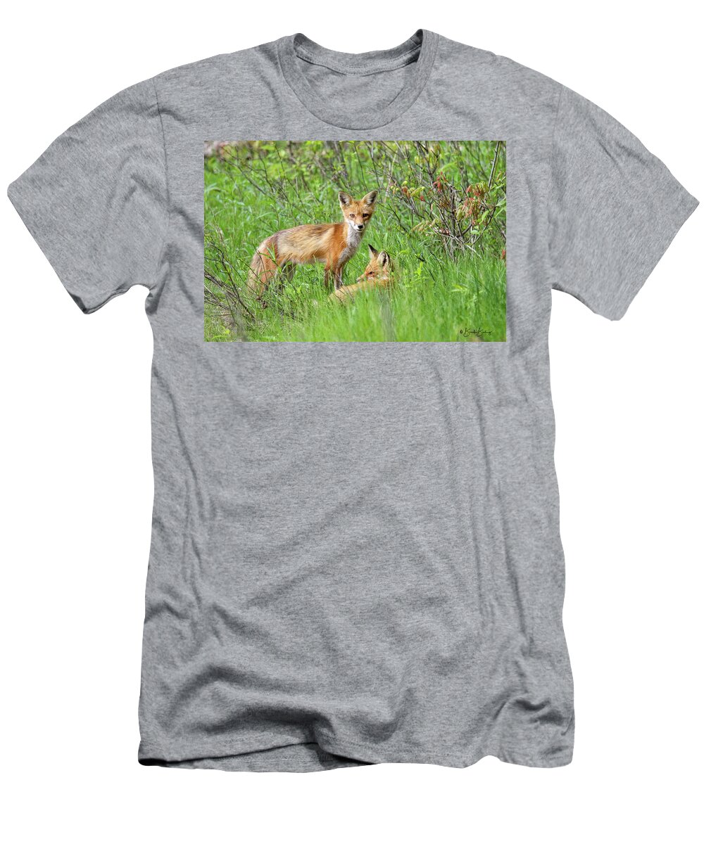 Red Fox T-Shirt featuring the photograph Momma Fox and Kit by Brook Burling