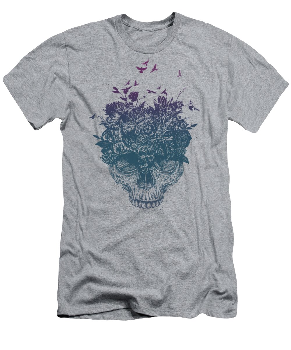 Skull T-Shirt featuring the drawing My head is jungle by Balazs Solti