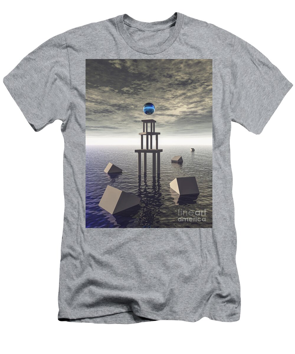 Structure T-Shirt featuring the digital art Mysterious Tower At Sea by Phil Perkins