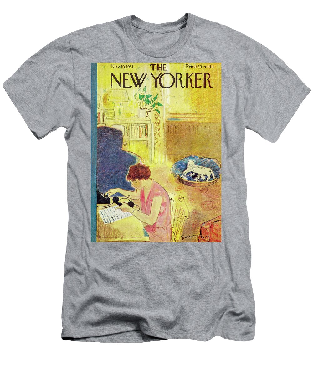 Cat T-Shirt featuring the painting New Yorker November 10, 1951 by Garrett Price