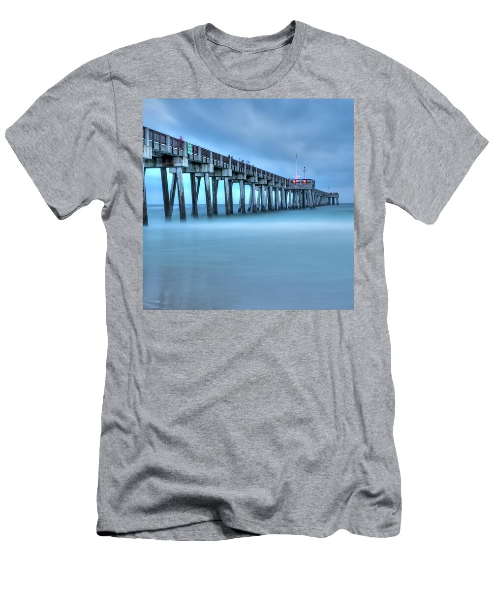 America T-Shirt featuring the photograph Ocean Blues - Panama City Beach Florida Pier 1x1 by Gregory Ballos