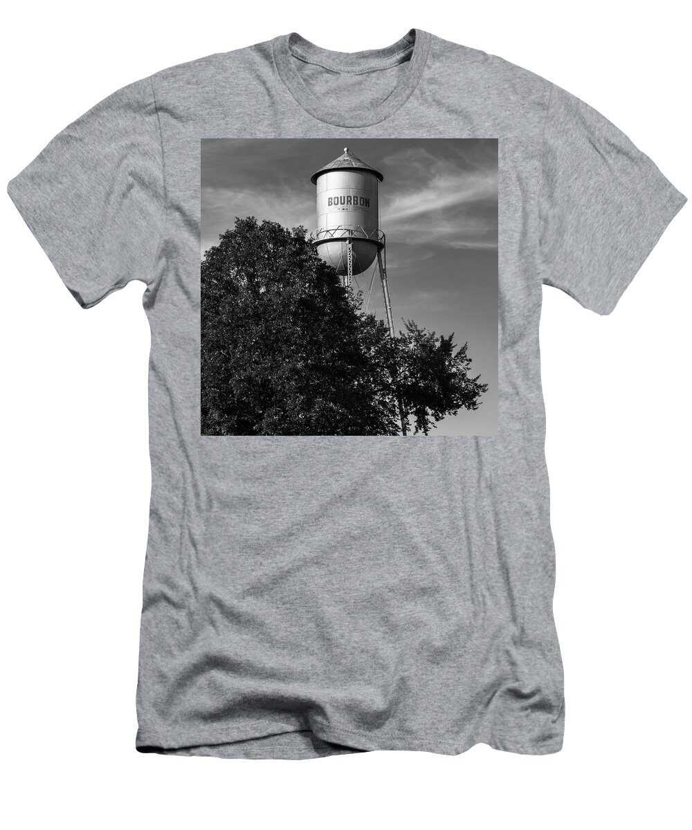 America T-Shirt featuring the photograph Old Bourbon Monochrome Water Tower - Missouri Route 66 1x1 by Gregory Ballos