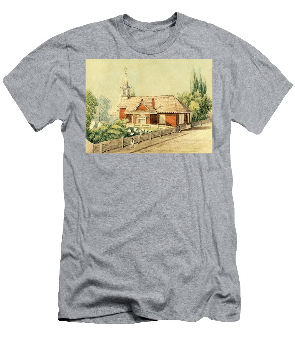 Old Swedes' Church T-Shirt featuring the drawing Old Swedes' Church, Southwark, Philadelphia by William Breton