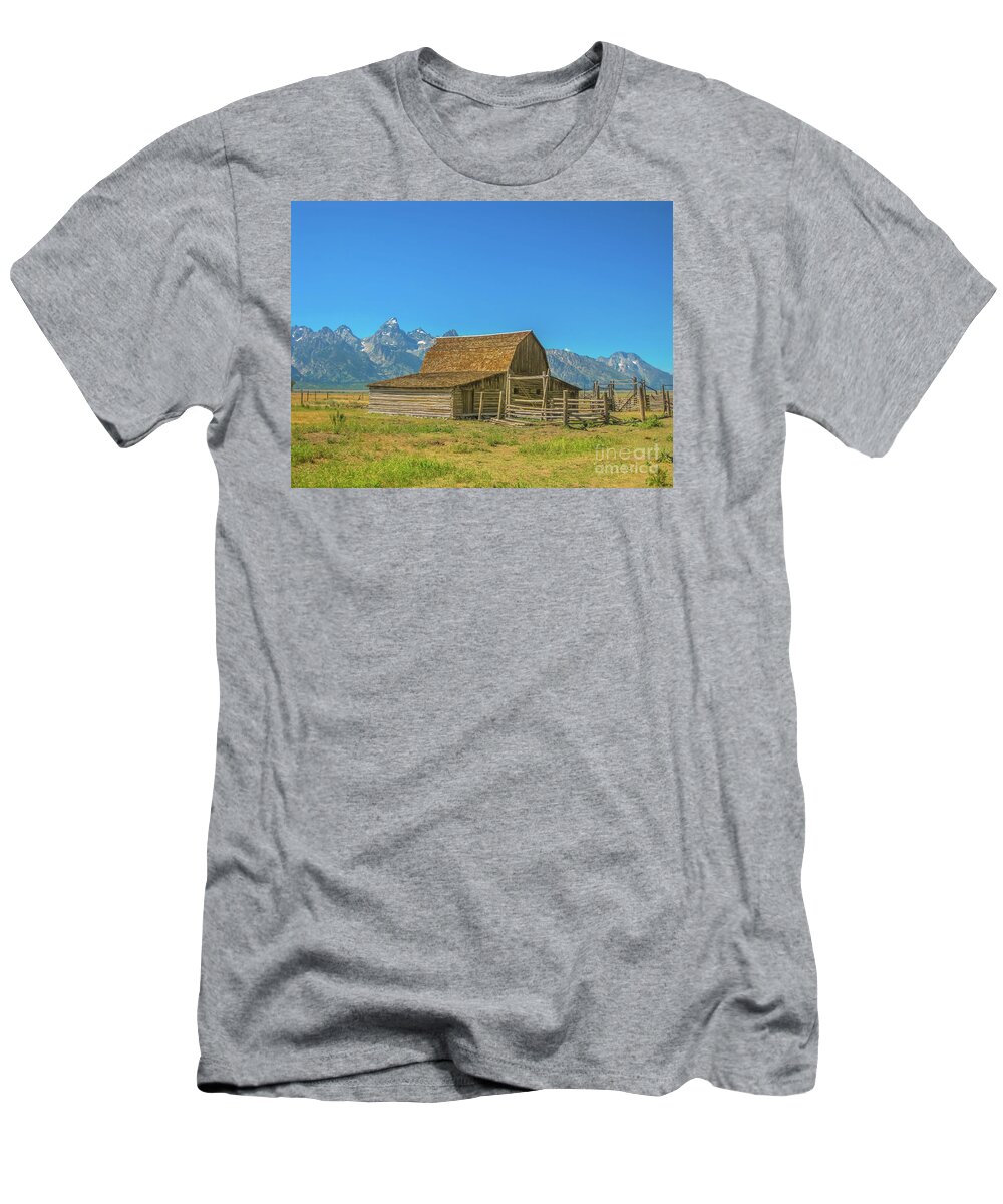 Grand Teton T-Shirt featuring the photograph Old wooden Barn Grand Teton by Benny Marty