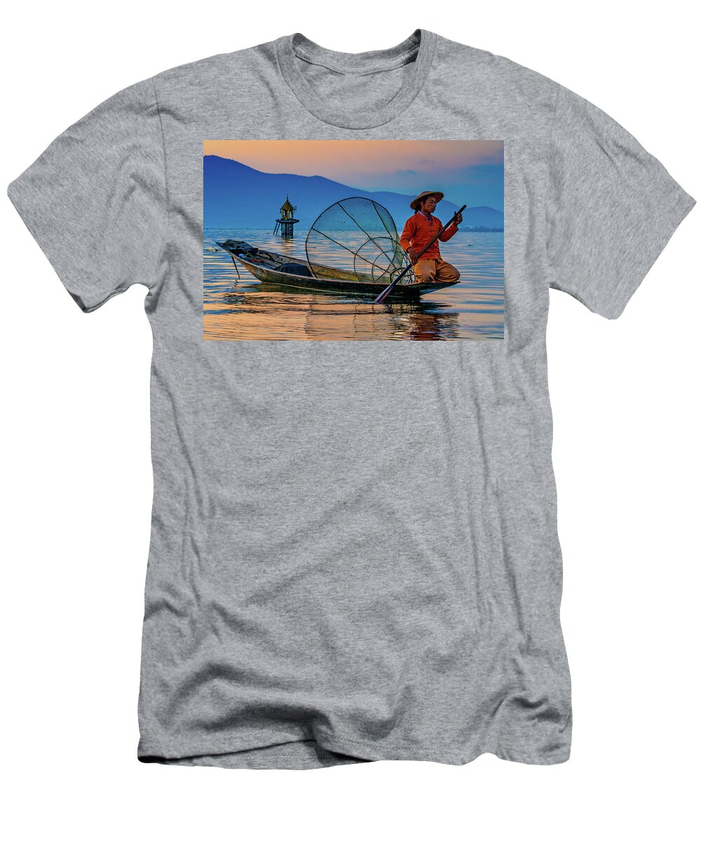 Inle Lake T-Shirt featuring the photograph On Inle Lake by Chris Lord