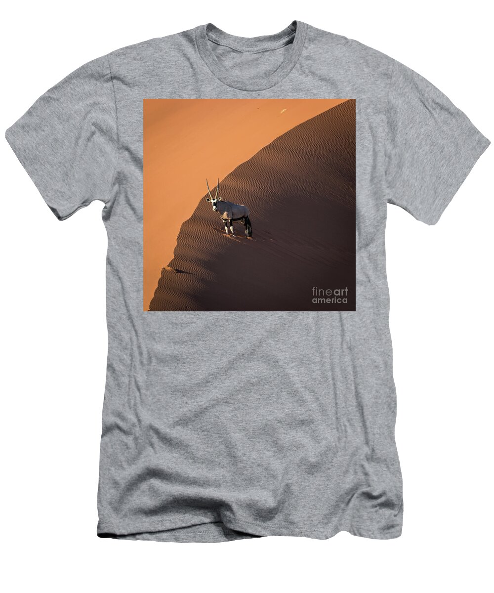 Gemsbok T-Shirt featuring the photograph Oryx on the edge, Namibia by Lyl Dil Creations
