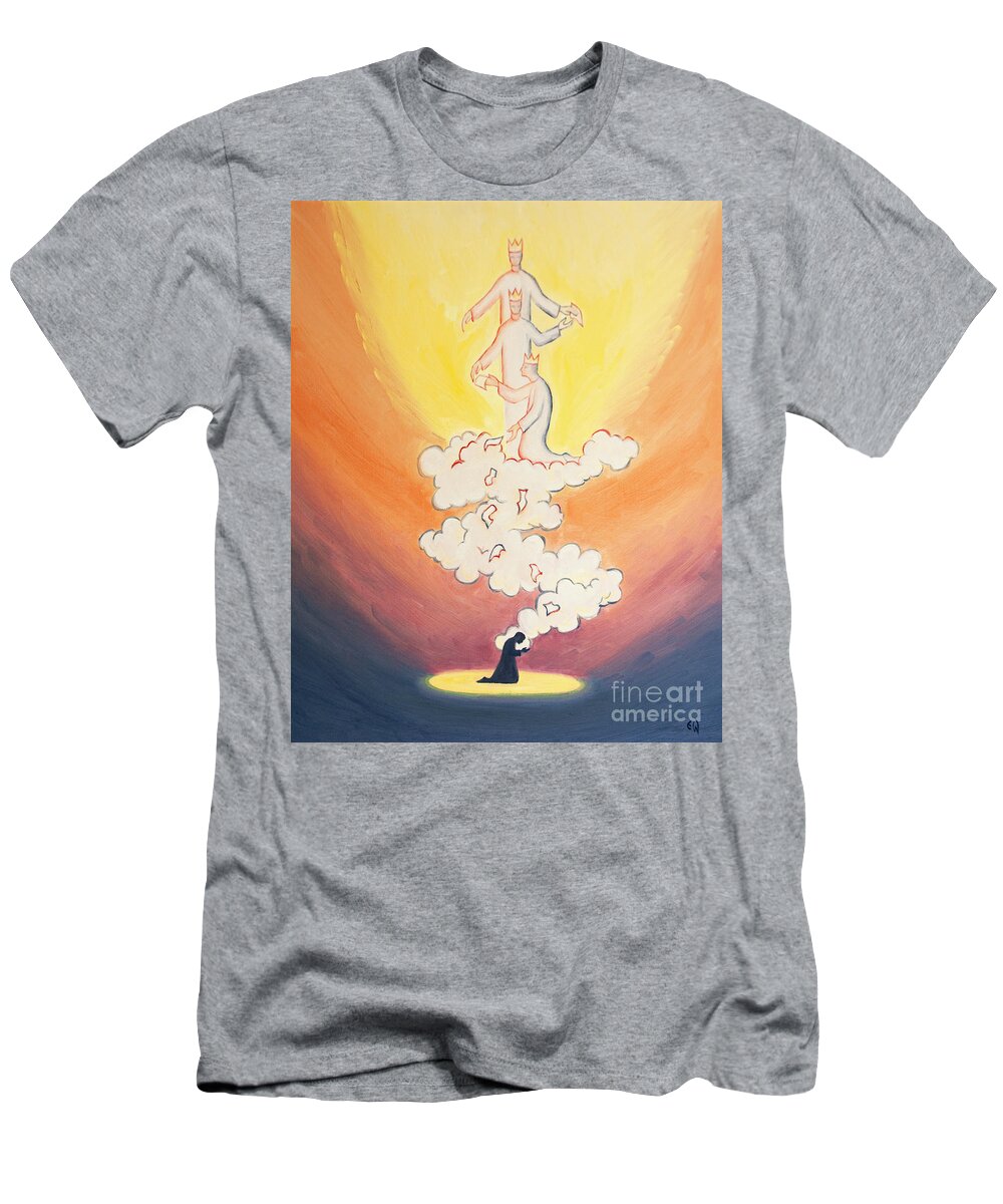 Prayer T-Shirt featuring the painting Our Prayers For Others Rise Up Like Letters Carried On A Cloud Of Incense To God by Elizabeth Wang