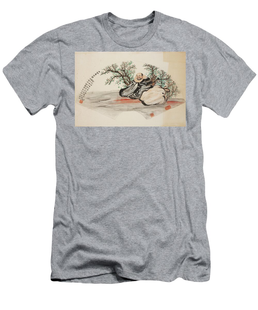 Chinese Watercolor T-Shirt featuring the painting Happy Wandering Buddha #1 by Jenny Sanders