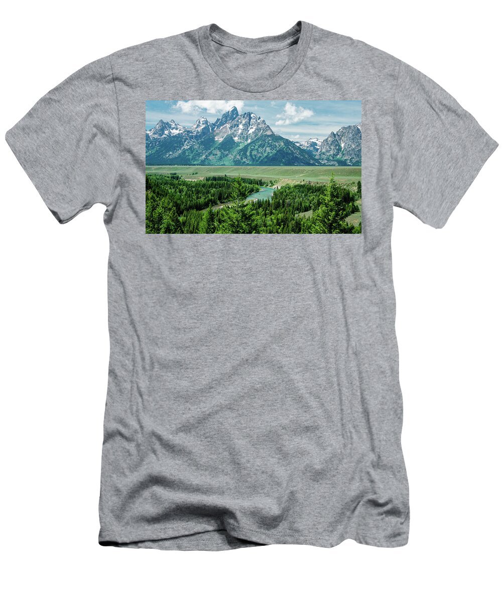 Grand Tetons National Park T-Shirt featuring the photograph Overlooking the Snake River by Marcy Wielfaert