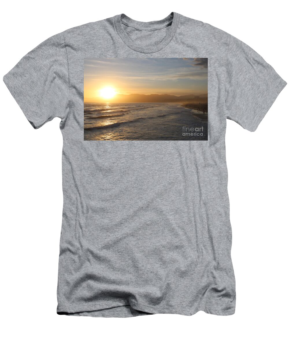 Sunset T-Shirt featuring the photograph Pacific Sunset , Santa Monica, California by John Shiron