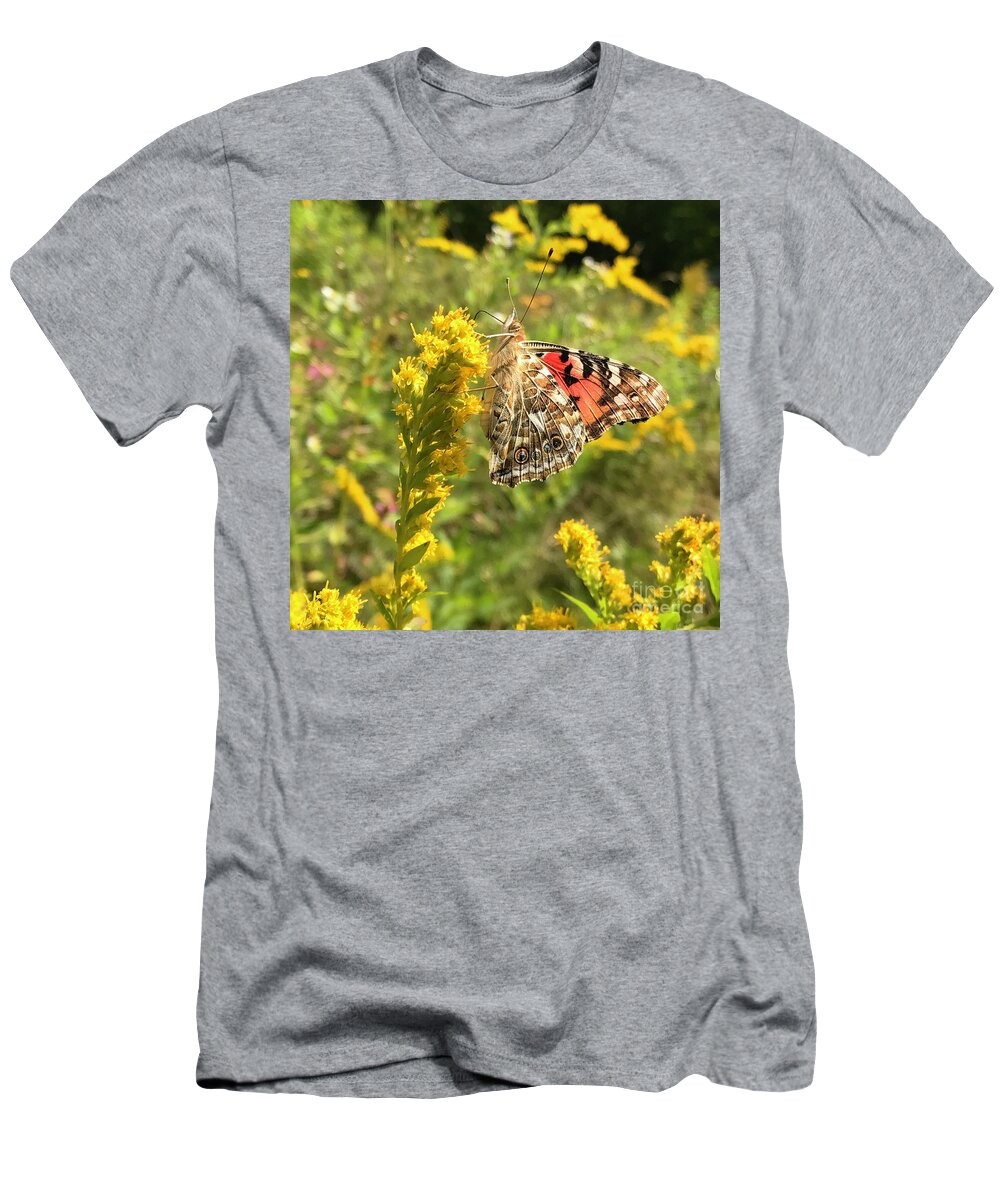 Painted Lady T-Shirt featuring the photograph Painted Lady and Goldenrod 3 by Amy E Fraser