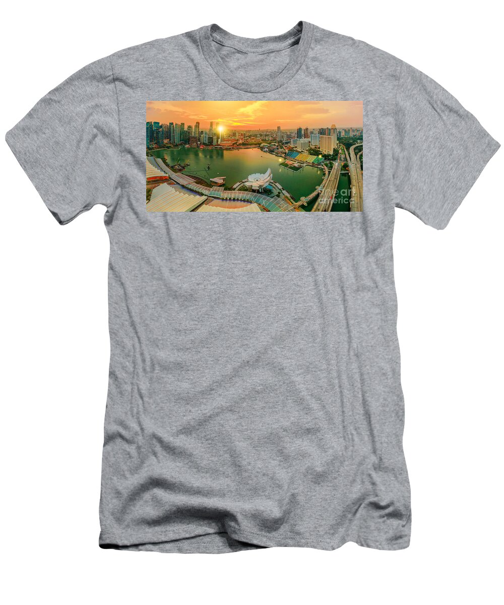 Singapore T-Shirt featuring the photograph Panorama Marina bay Singapore by Benny Marty
