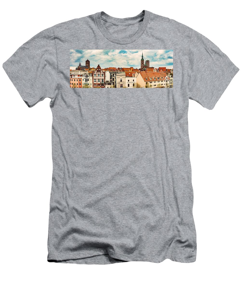 Stralsund T-Shirt featuring the photograph Panoramic view of Stralsund, Germany. by Michal Bednarek