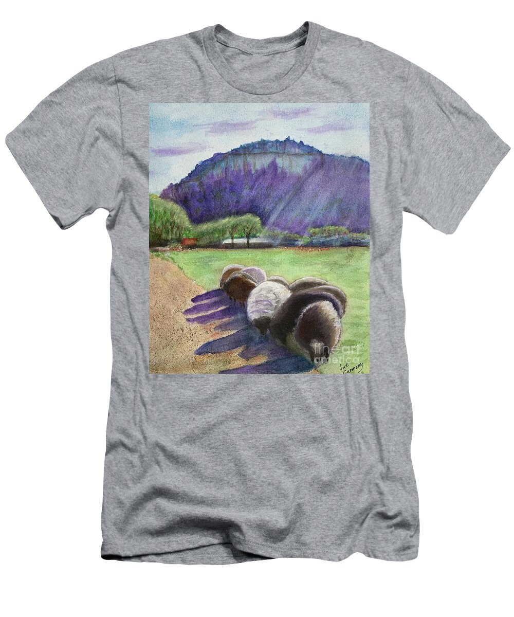 Sheep T-Shirt featuring the painting Grazing in the Sun by Sue Carmony