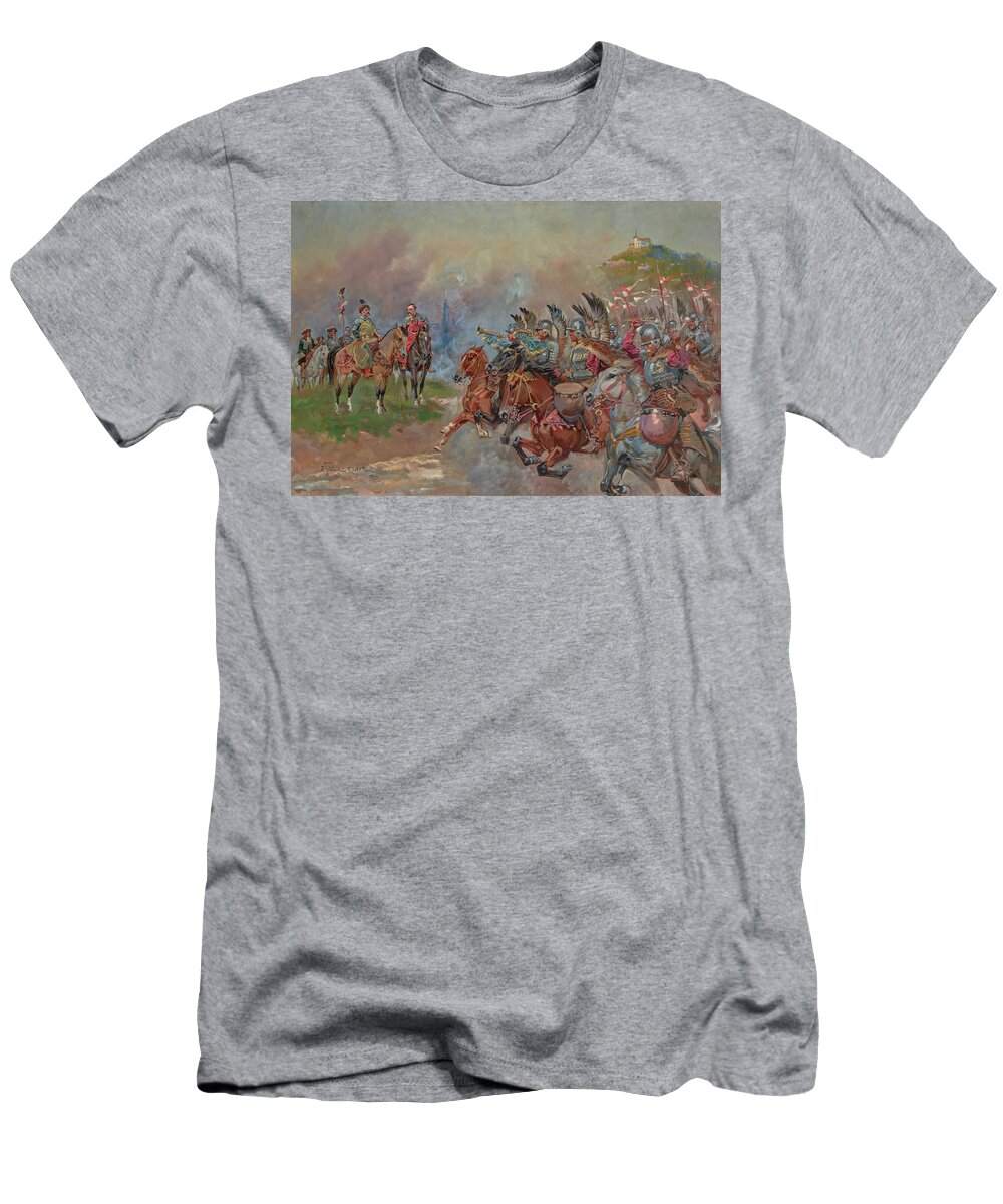 Polish T-Shirt featuring the painting Polish Hussars Parading In Front Of King John IIi Sobieski by Wojciech Kossak