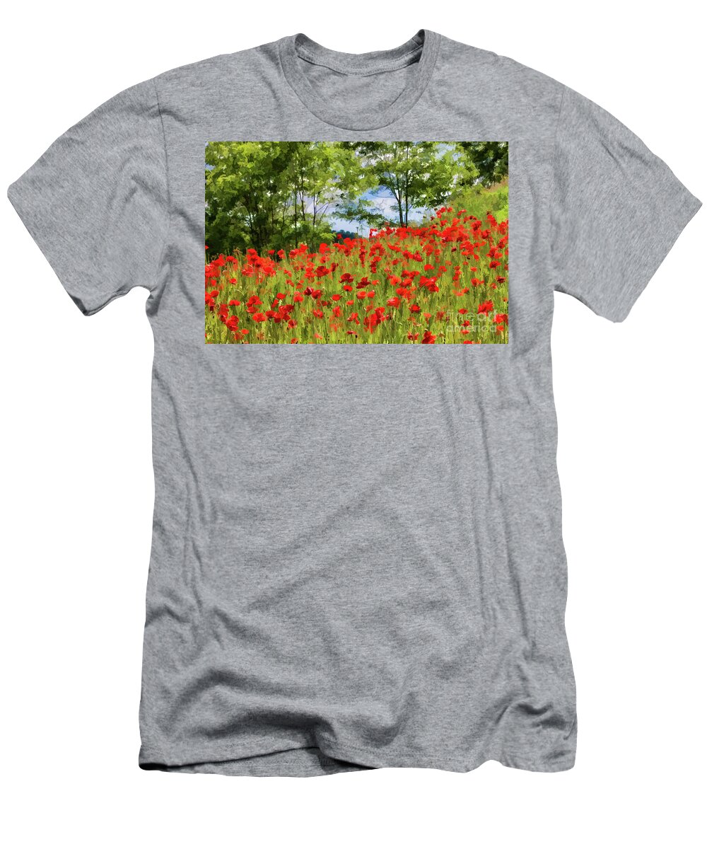 Flowers T-Shirt featuring the digital art Poppies and Trees by Lisa Lemmons-Powers