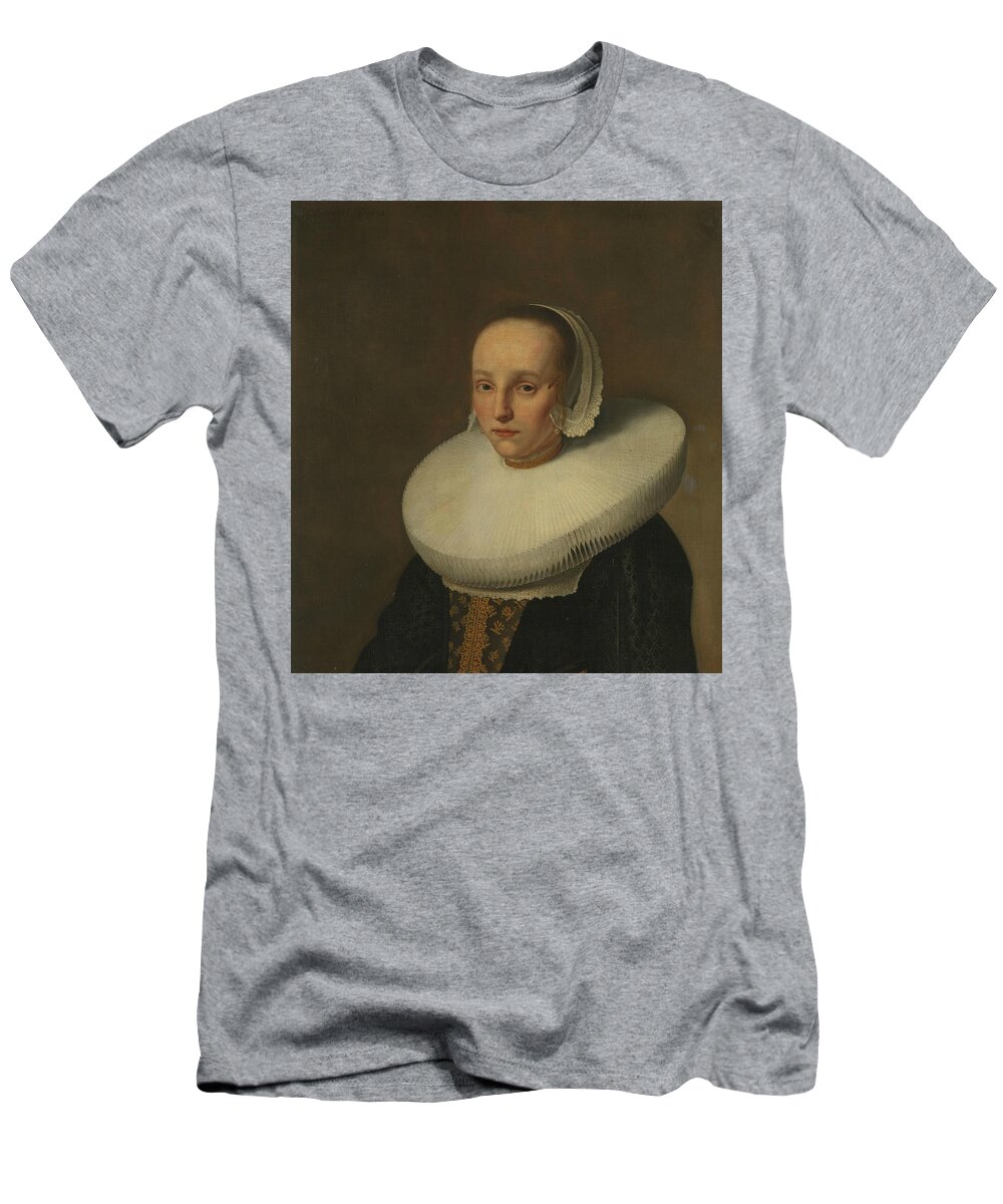 17th Century Art T-Shirt featuring the painting Portrait of Anna van der Does by Paulus Hennekyn