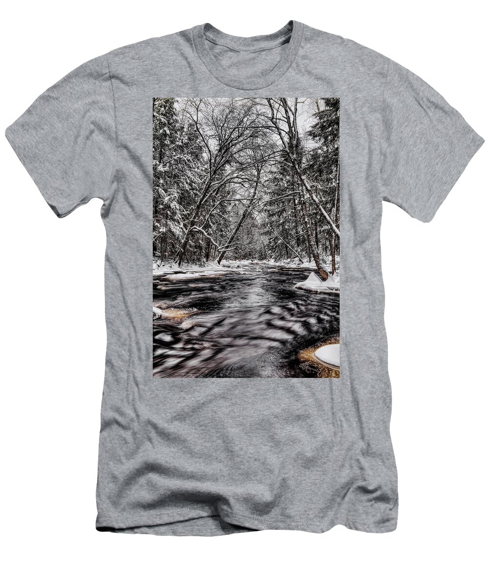 Prairie River T-Shirt featuring the photograph Prairie River Winter Ripples by Dale Kauzlaric
