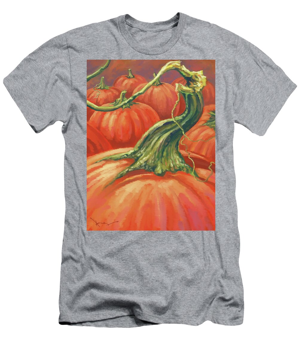 Orange T-Shirt featuring the painting Pumpkins by Hans Neuhart