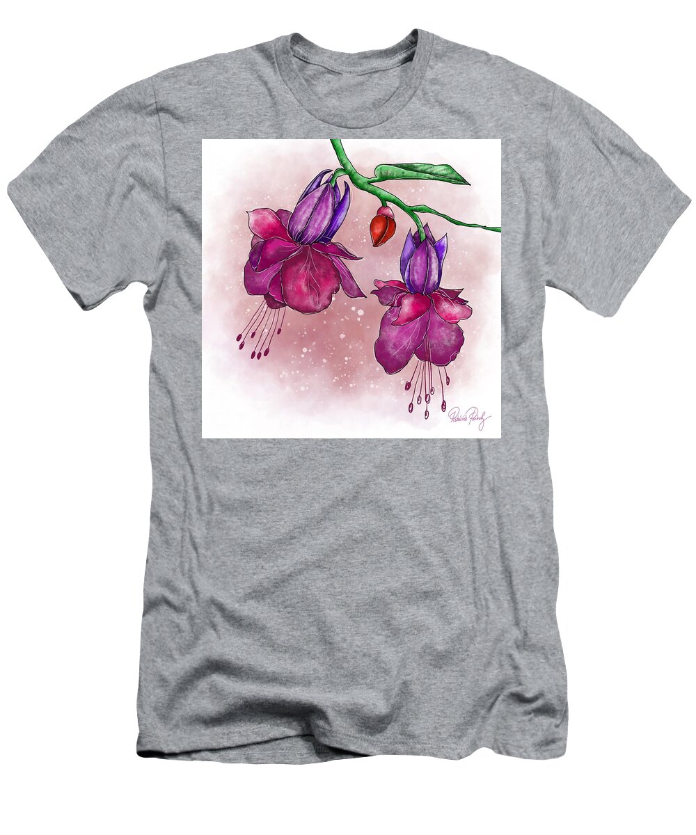 Fuchsias T-Shirt featuring the painting Purple Fuchsia by Patricia Piotrak