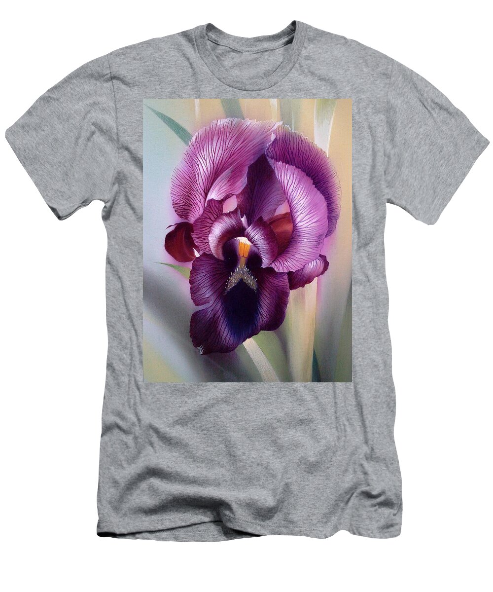 Russian Artists New Wave T-Shirt featuring the painting Purple Iris Head 1 by Alina Oseeva