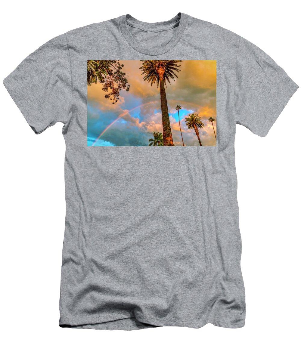 Rainbow T-Shirt featuring the photograph Rainbow Over The Palms by Gene Parks