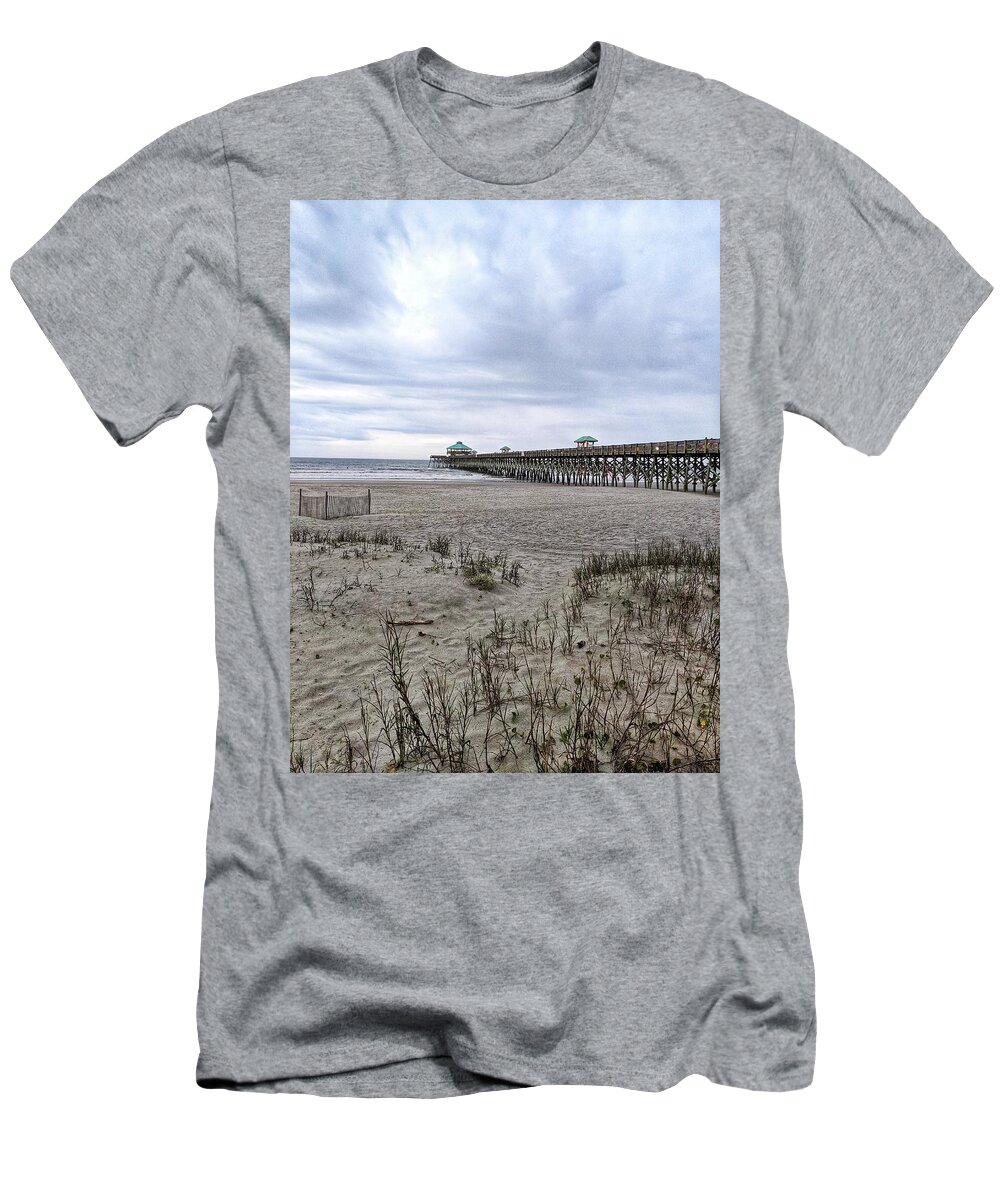 Cloudy T-Shirt featuring the photograph Rainy Beach Day by Portia Olaughlin
