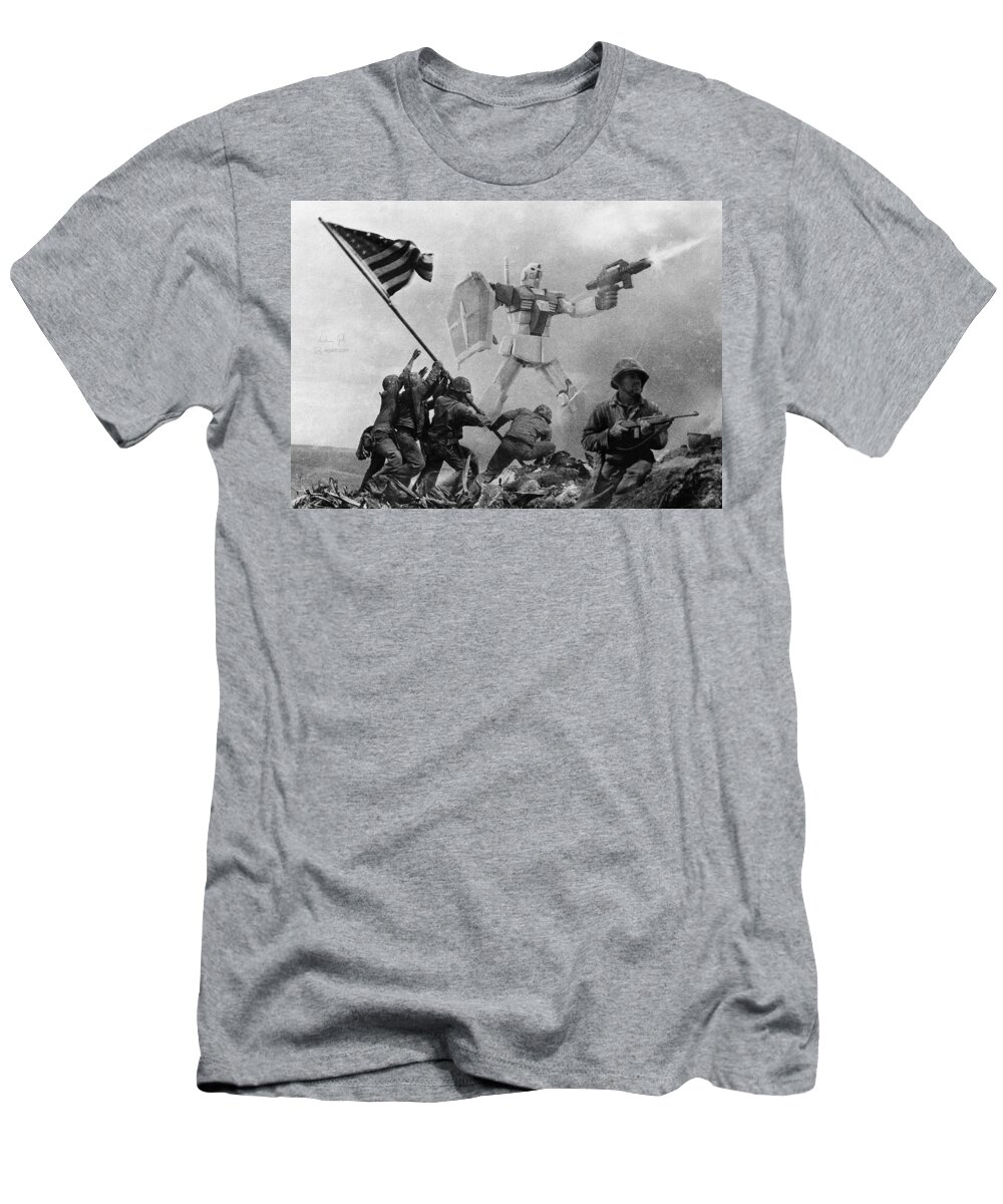 Allies T-Shirt featuring the digital art Raising the Flag on Iwo Jima by Andrea Gatti