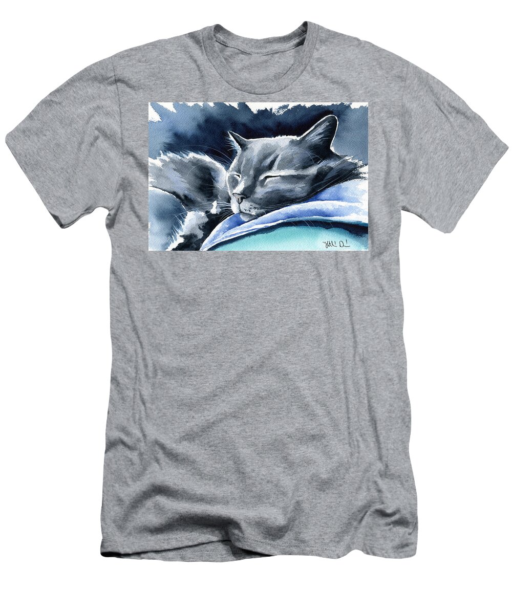 Cat T-Shirt featuring the painting Recharging Cat by Dora Hathazi Mendes