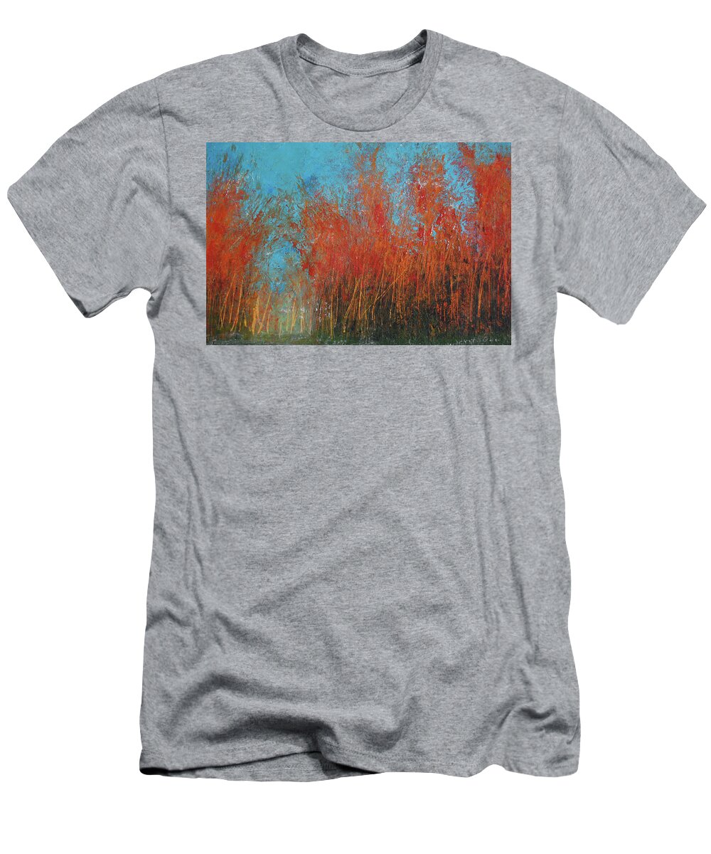 Red T-Shirt featuring the painting Red Trees In Autumn by Barbara J Blaisdell