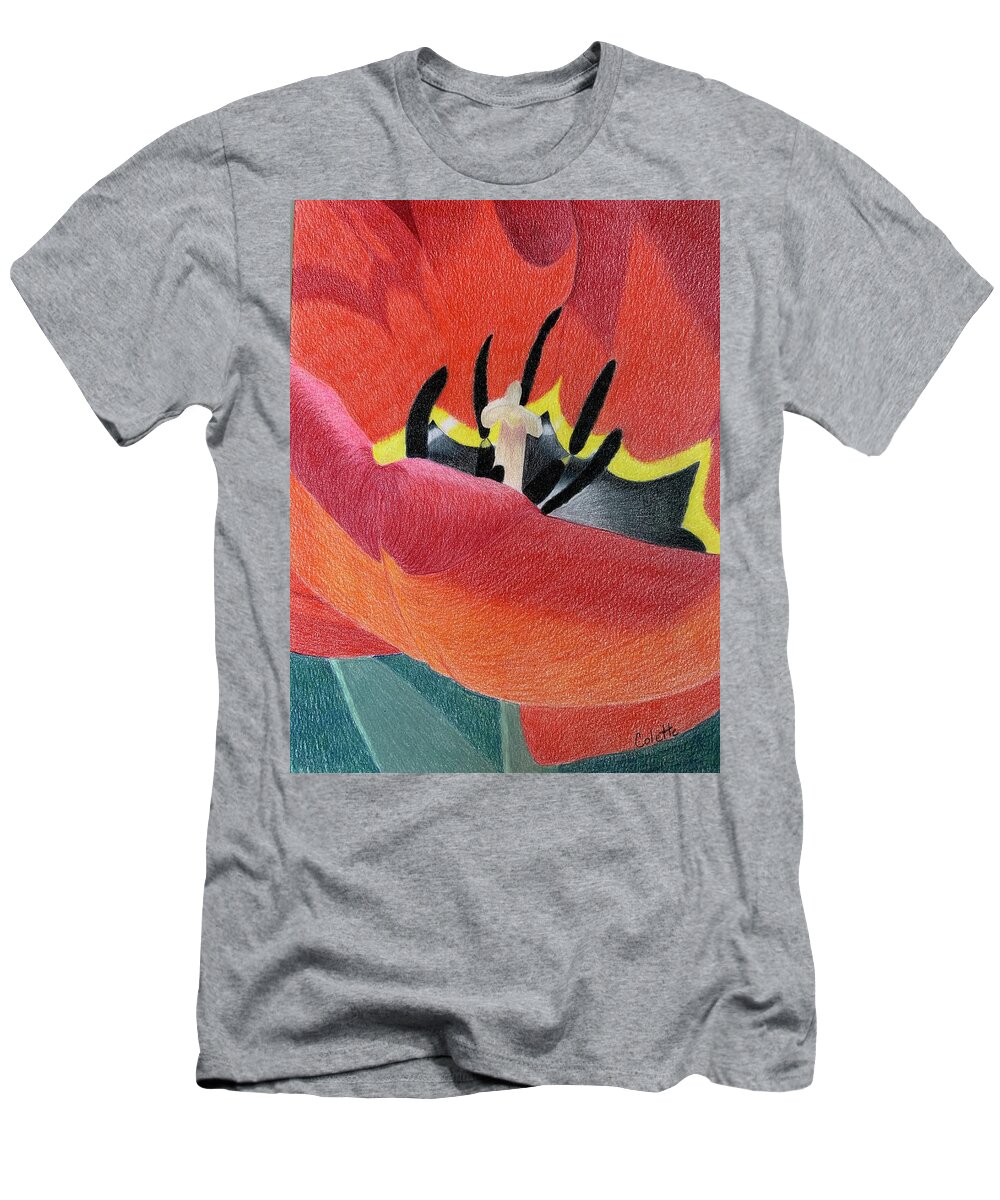 Flower T-Shirt featuring the drawing Red tulip by Colette Lee