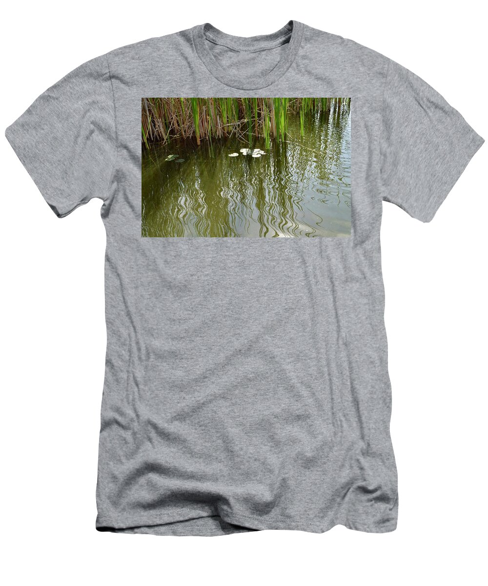 Water T-Shirt featuring the photograph Reed Reflections by Linda L Brobeck