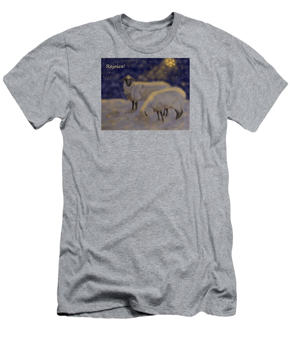Sheep T-Shirt featuring the painting Rejoice by Angela Davies