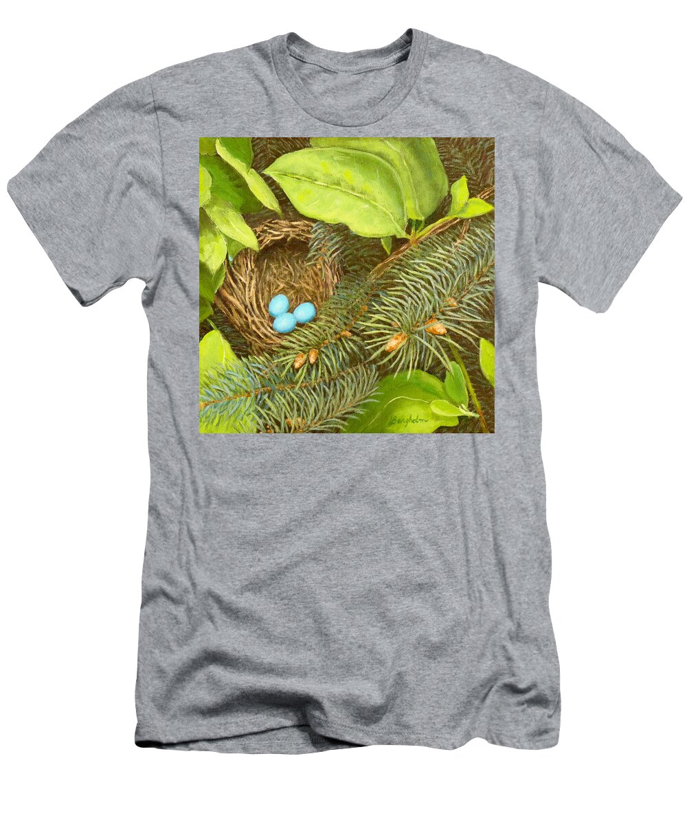 Bird T-Shirt featuring the painting Robin's Nest by Joe Bergholm